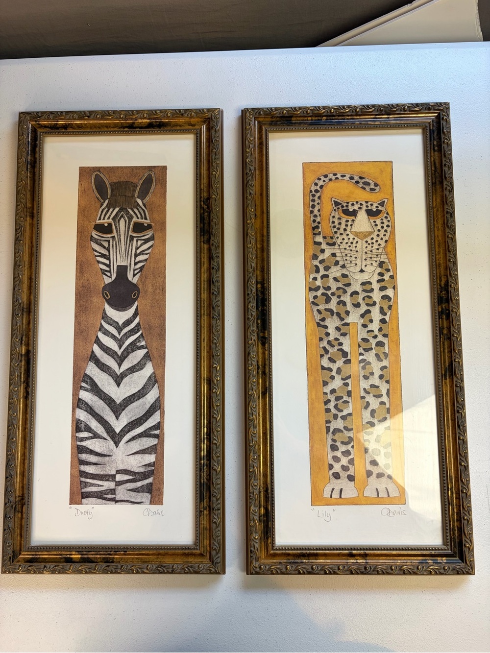 C.Davis Vintage Art Prints "Dusty" the Zebra "Lily" the Cheetah vintage funky